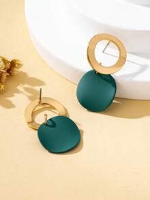 1 Pair Women's Stud Earrings, Simple Elegant Wave-Shaped Round Pendant Earrings, Suitable For Daily Wear And Gifting - Green - View 5