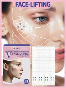 OUHOE 40pcs Face Lifting Tape, Invisible Face Lifting Tape, Moisturizing, Revitalizing, Firming, Breathable, Invisible V-Line Chin Lifting And Beautifying Tape, Suitable For Daily Care, Makes Skin Firmer, Improves Sagging, And Enhances Facial Contours. - Baby Pink - View 2