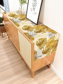 1pc Vintage Turtle Shell Leaf Print Linen Table Runner, Suitable For Holidays, Parties, Birthdays, Dinners, Kitchen & Dining Room Decor, Dresser/Cabinet Cover, All Season Home Decor