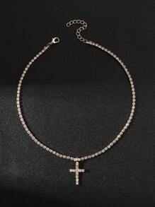 1 件奢华水钻镶嵌十字架项链，男女通用嘻哈风格派对和节日礼物