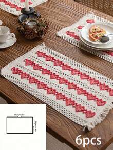 1pc New European And American Style Multiple Red Heart Holiday Party Valentine's Day Geometric Tassel Table Runner, Dining Table Runner, Home Decor, Photoshoot Background Cloth, Multi-Color European And American Style Table Runner - Red - View 23