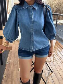 Seelio 女士灯笼袖牛仔衬衫，春夏新品