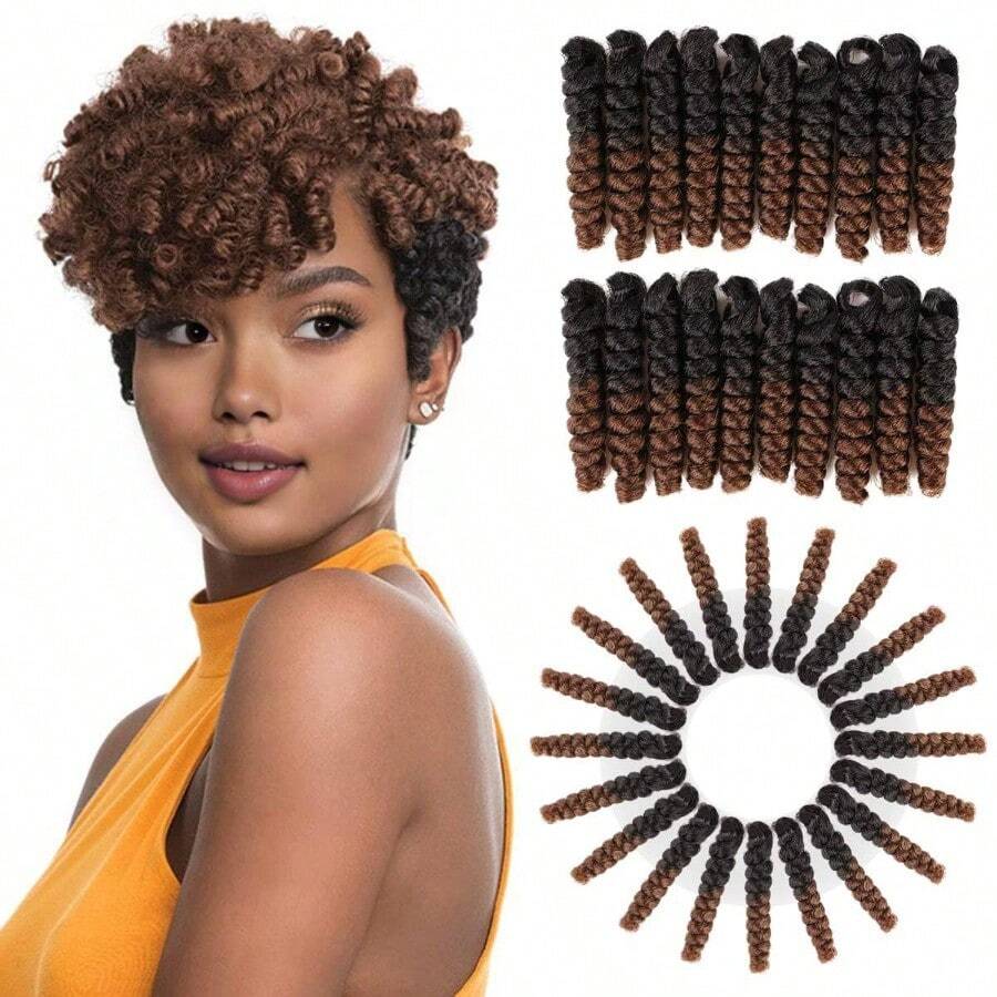 PHOCAS 10'' 3Packs Short Curly Crochet Hair Curl Jump Wand Jamaican Bounce Crochet Hair For  6MM 1B 30 Black To Blonde - 1B30BlacktoBrown10Inch6mm3Packs - Xem 1