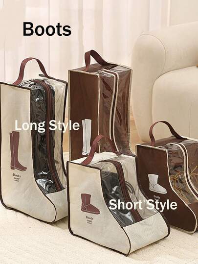 Bolsa de almacenamiento de botas, bolsa de almacenamiento para botas altas y cortas, nueva funda protectora transparente de moda para botas, bolsas para botas de mujer altas y de tobillo, bolsa no tejida para botas para viajes y el hogar, fundas con cremallera para botas con asas de transporte, bolsa de almacenamiento de botas portátil impermeable y gruesa, protectora, transpirable y ahorradora de espacio - ideal para viajes, organización de armarios y protección de calzado, adecuada para zapatos planos, botas de tobillo y botas altas