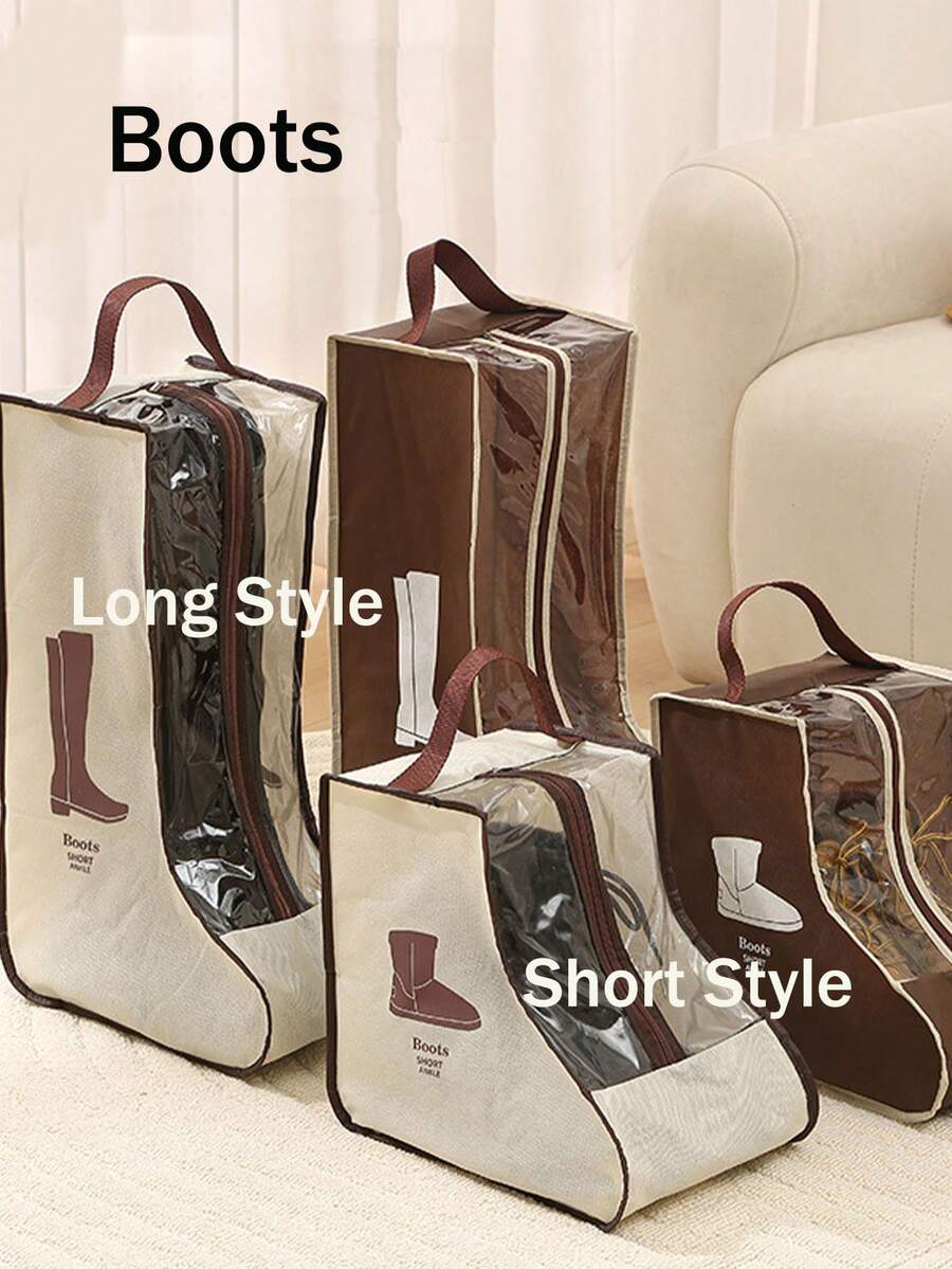 靴子收纳袋，长靴和踝靴收纳袋，新款时尚透明防尘靴套，高筒靴和踝靴专用靴袋，旅行和居家无纺布靴袋，带拉链和提手，加厚防水便携式靴子收纳袋，防护力强，透气性好，节省空间 - 非常适合旅行、衣柜整理和鞋子保护，适用于平底鞋、踝靴和高筒靴。 - 彩色 - 查看 1