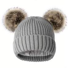 Thermal Lined Cute Winter Beanie Hats For Women Girls Warm Knit Hats With Double Faux Fur Pom Poms - A - View 23