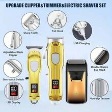 Hair Clippers Set For Men, Hair Clipper Trimmer With LED Display, Professional Cordless Hair Clipper Shaver Beard Trimmer, Hair Cutting Machine For Men, Holiday Gift For Him Father's Day Gift - 金色 - 查看 5