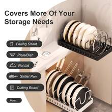 橱柜下锅碗瓢盆收纳架 2 件装 - 拉出式橱柜收纳架，带 7 个可调节隔板，可收纳锅盖、烘焙用具、餐具、炊具 | 节省空间的厨房储物架，橱柜滑出式收纳架，厨房橱柜餐具架，家居装饰，派对和圣诞节收纳 - 黑色 - 查看 1