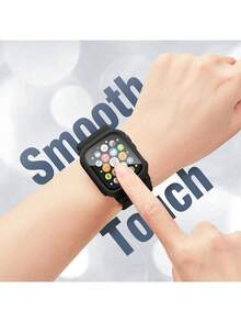 Correa de reloj de nailon y estuche compatible con Apple Watch de 40/44/41/45/42/46/49 mm, banda deportiva de nailon elástica, suave y transpirable de un solo bucle, protección y estuche protector de vidrio templado resistente a golpes y arañazos 2 en 1, compatible con Apple Watch Series Ultra/11/10/9/8/7/SE/6/5/4 para hombres y mujeres