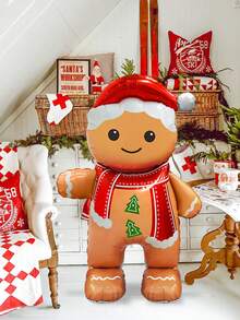 1 balão fofo de boneco de gengibre, balão de pé, adequado para decoração de Natal, decoração de festa de ano novo, decoração de festa de Natal, decoração de ano novo de 2026, decoração de festa de inverno, artigos para festas de fim de ano - Multicolorido - Ver 2