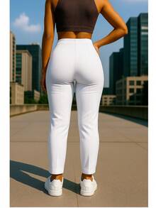 Stretch Pleated Trousers For Women - 白色 - 查看 3