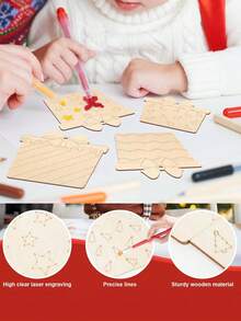 24pcs Wooden Christmas Gift Box Decorations, DIY Coloring Handicrafts For Christmas Tree Decoration, Coloring Holiday Tree Decoration Handmade Set, 6 Patterns, 4 Pieces Per Pattern, Including 5-Meter Hemp Rope - Multicolor - View 2