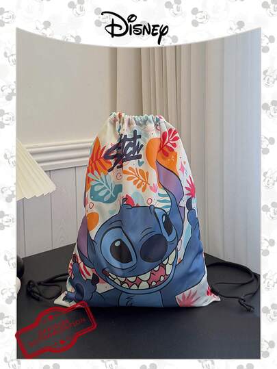 Disney Official Foldable Travel Bag 1 Pc Stitch Pattern Shoulder Tote Bag Large Capacity Lightweight Shopping Bag Stitch Pattern Drawstring Backpack Storage Bag Perfect For Men/Students Ideal For Daily Use, Outings, Shopping & Back To School!