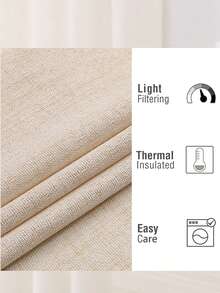 1 件/2 件套仿亚麻纹理窗帘，适用于客厅卧室、私密空间、农舍，半透明编织亚麻窗帘，顶部带索环 - 淺米色 - 查看 5