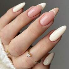 Creamy White Press On Nails Medium Almond, Nude Pink Beige Crush Jelly Gel False Nals, French Tip Stiletto Glue On Nails Kit For Women, Short Oval Stick On Acrylic Fake Nails Manicure Set,17114297 - 淺灰紫 - 查看 1