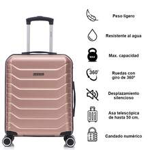 Cabin Suitcase 55x40x20cm ABS+Polycarbonate - 10kg (40L) | Semi-Rigid Small Trolley Hand Luggage 4 Wheels 360° Swivel Numeric Lock - Yellow/Navy/Mint/Black/Pink/Rose Gold/Turquoise/Green - 銹玫瑰色 | S | 55x40x20 - 查看 2