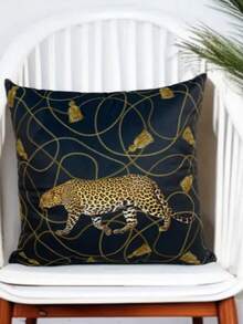Black Leopard Pattern Digital Printed Decorative Cushion Cover – 45x45 Cm – Stylish, Soft & Durable – Made In Turkey - Black - View 2