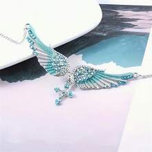 3pcs Angel Wing Pendant Necklace And Earring Jewelry Set, Inlaid Artificial Faux Gemstone Pendant, A Necklace Set Suitable For Parties And Gifts - Màu xanh lam - Xem 3