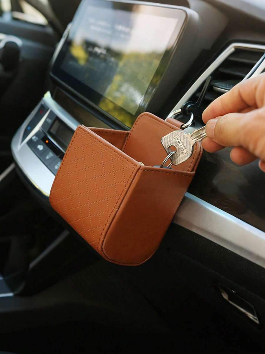1 pezzo Scatola portaoggetti per auto, borsa portaoggetti in pelle multifunzionale per telefono cellulare, sigarette, monete e carte, appesa all'uscita dell'aria condizionata dell'auto, scatola portaoggetti per auto, borsa portatelefono per auto, scatola portaoggetti per interni auto