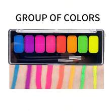 8-Color Water-Soluble Face & Body Painting Set, Includes 2 Brushes, UV Fluorescent (Glows Under Ultraviolet Light) Body & Face Painting, Water-Soluble, Easy To Apply And Wash Off, Suitable For Costume Parties, Role-Playing, Carnivals, Halloween And Other Celebrations - Multicolor - View 3