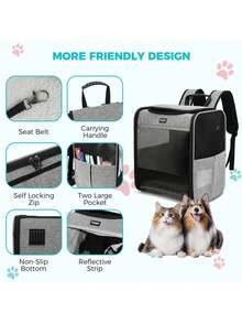 DOGAT Zaino pieghevole per animali domestici, per gatti e cani di piccola taglia, borsa da trasporto traspirante con finestre in rete, diverse opzioni di trasporto, fino a 7 kg - Grigio - Visualizzare 8