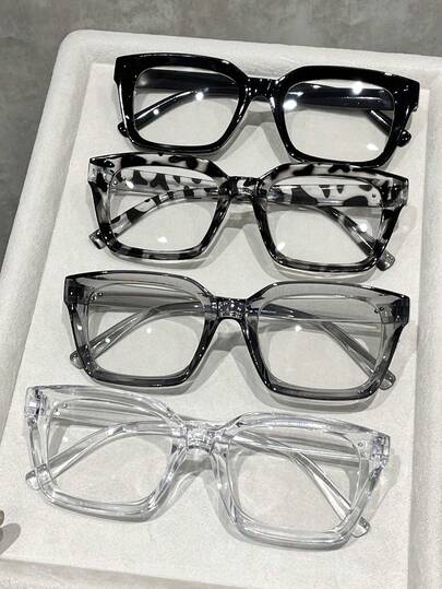 4pcs/Set Colorful Plastic Geometric Full Frame Decorative Eyeglasses, Modern Minimalist Style For Women, Suitable For Daily Life, Back To School, Street Photography, Weekend Outfits, Fashion Accessory