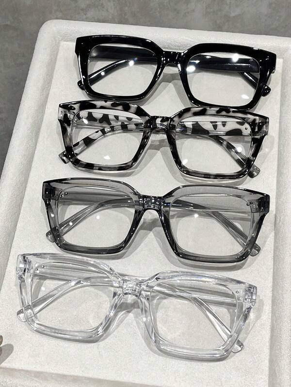 4pcs Multicolor Plastic Geometric Full Frame Decoration Modern Simple Style Women Clear Glasses For Daily Life Back-To-School Essentials Street-Photography Weekend Outfit Fashion Accessories