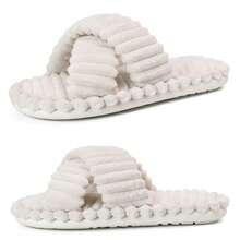 Womens Slippers Open Toe Indoor Memory Foam Slide Cross Band Outdoor - Màu Khaki - Xem 5