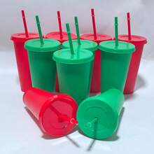 10/20 Pack  24oz Christmas Plastic Water Cup Drink Cup, 710ml Plastic Cup Reusable Water Cup For Hot And Cold Drinks, Perfect For Holiday Parties, Office Use, Halloween Valentine'S Day Christmas Thanksgiving Birthday Anniversary Party Drink Set - Đỏ + Xanh lá cây - Xem 9