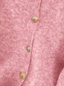 1 Stück einfarbige Strickjacke mit Knöpfen vorne, rundem Ausschnitt, lässiger Passform, minimalistisches Design mit Metallknöpfen, Langarm Pullover, vielseitig tragbar für Frühling/Herbst Outfits für Frauen - Babypink - Übersicht 6