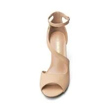 Women Wide Fit Stiletto Heeled Sandals Fashion Peep Toe Cross Strap High Heeled Sandals For Wedding Party Prom And Casual Wearing - 裸色 - 查看 4