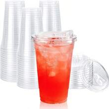 20/50pcs 16oz Disposable Plastic Cups With Lids - Multipurpose Clear Cups For Cold Drinks, Suitable For Beverages, Coffee, Soda, Juice, Milkshakes, Ideal For Parties, Weddings, Holidays, Picnics, Travel And Events