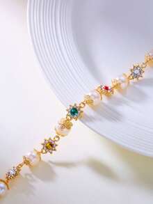 1PC Hot-Selling Pearl, Colored Diamond And Flower Necklace: A Niche, Fashionable And Versatile Necklace