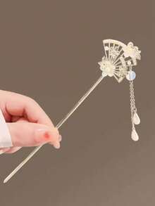 1 件彩色水钻花蝴蝶树枝仿珍珠流苏金属发夹，优雅花卉日常发饰，发饰，发饰，发夹，发髻延长器，发夹，发髻发片，发型夹，度假装女士 - 銀色 - 查看 7