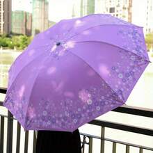 1pc Lightweight Portable Waterproof Umbrella, 10 Ribs Floral Pattern Folding Umbrella With Excellent UV Protection, Casual Lightweight Portable Waterproof Umbrella For Men And Women