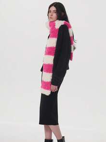 1 szt. damski, prążkowany, kontrastowy, miękki, puszysty szalik poliestrowy, codzienny, ciepły dodatek na jesień/zimę na świeżym powietrzu, codzienne zimowe szaliki damskie do dojazdów do pracy