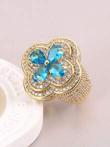 DUBSS 1 Piece Iced Out Flower Ring For Men Prong Setting Gold Plated Cubic Zirconia 5A Hip Hop Jewelry - Flower - View 15