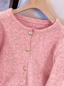 1 Stück einfarbige Strickjacke mit Knöpfen vorne, rundem Ausschnitt, lässiger Passform, minimalistisches Design mit Metallknöpfen, Langarm Pullover, vielseitig tragbar für Frühling/Herbst Outfits für Frauen - Babypink - Übersicht 4