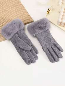 1 par de guantes de dedo completo de unicolor, elegantes y casuales, de poliéster con pantalla táctil, con forro cálido, de moda para mujer, para otoño/invierno