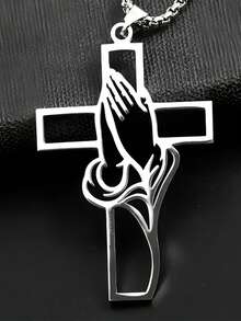 1pc Hollow Prayer Pose Cross Pendant, Car Interior Decor Pendant, Exquisite Cross Pendant - one-size - View 3