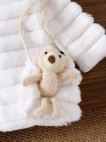 Young Girls Cute Bear Hooded Plush Jacket With Bear Doll Backpack Accessory, Autumn/Winter