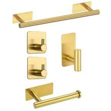 5 Stücke Badezimmer Accessoire Set aus Edelstahl - beinhaltet Handtuchhalter, Toilettenpapierhalter und Bademantelhaken - ohne Bohren, einfache Installation - ideal für Wohndekoration und Organisation, Badezimmer Organisation | Modernes Badezimmer Set | langanhaltend Badezimmer Armaturen, Badezimmer Accessoires