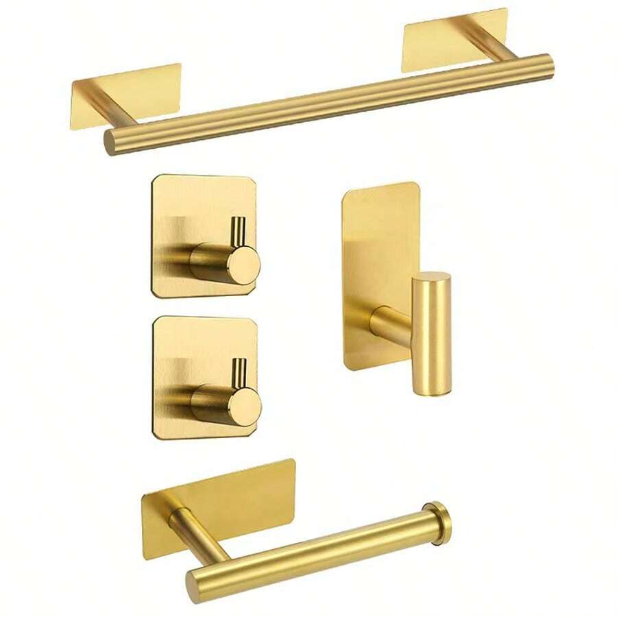 5 Stücke Badezimmer Accessoire Set aus Edelstahl - beinhaltet Handtuchhalter, Toilettenpapierhalter und Bademantelhaken - ohne Bohren, einfache Installation - ideal für Wohndekoration und Organisation, Badezimmer Organisation | Modernes Badezimmer Set | langanhaltend Badezimmer Armaturen, Badezimmer Accessoires