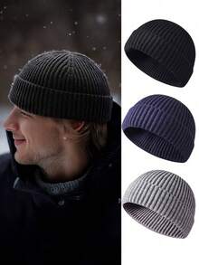 1pc Unisex Knitted Beanie Hat, Fashionable Minimalist Warm Brimless Cap, Solid Color Autumn/Winter Knit Hat, Suitable For Autumn Outfit - Multicolor - View 1
