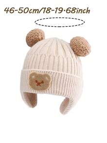 1 件装可爱儿童女孩男孩婴儿帽子羊毛边帽带兔耳朵帽幼儿羊毛耳罩帽柔软新生儿帽 - Bear - 查看 8