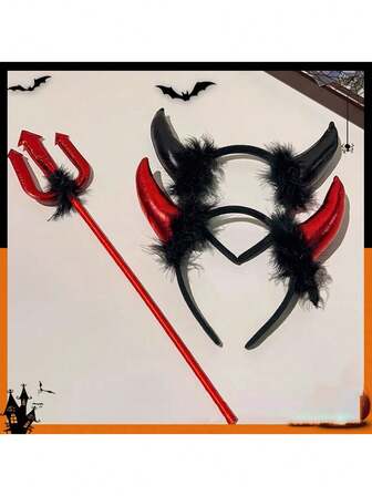 1 Stück Halloween Stoff Teufelshörner Haarreif, beliebtes Feiertags-Party Maskenball rotes Horn Kopfschmuck Haaraccessoire, geeignet für Halloween Kostüm, Spukhaus Dekoration, Horror Party Outfit und mehr