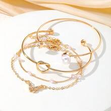 BEMMY 4 Pieces Luxury Diamond Love Shape Bracelet Set, Beautiful Alloy Open Bracelet, Suitable For Parties And Festivals - Gold (HS951-6) - View 3