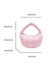2025 New Casual Fashionable Mini Handbag With Ruched Cloud & Plaid Pattern, Cotton Padded