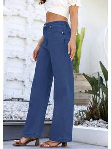 Jeans High Waisted Straight Leg Loose Jeanshalloween - Navy Blue-1 - View 9