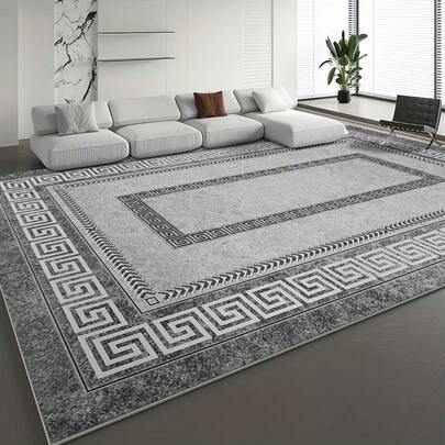 Bohemian Flower And Printed Non-Slip Mat, Machine Washable 100% Polyester-Plush Gray And Black Marble Design For Living Room, Bedroom, Entrance Passage | Bohemian Floor Mat For High Traffic Areas